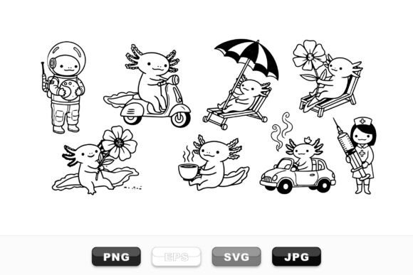 Cute Axolotl Clipart Set