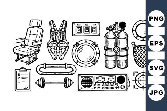 Diving Gear Illustration Set